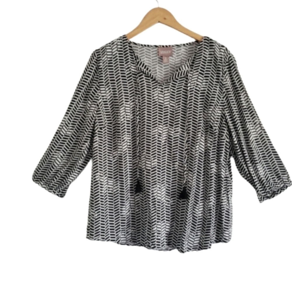 Chico's black and white elephant chiffon top